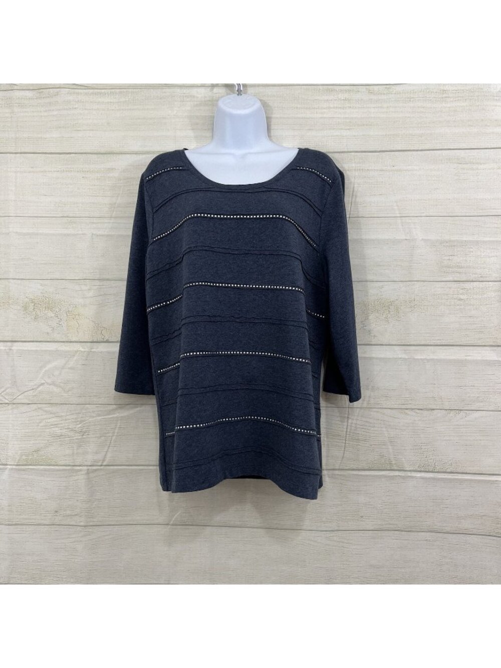 CJ Banks Blue Silver Embellished Detail 3/4 Sleeve Top